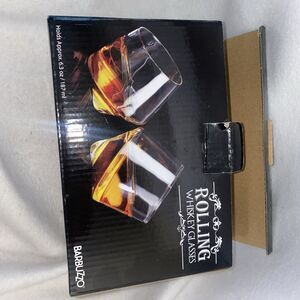 Hand Blown Rolling Whiskey Glass Set Of Two 2 Glasses Barbuzzo NEW IN BOX